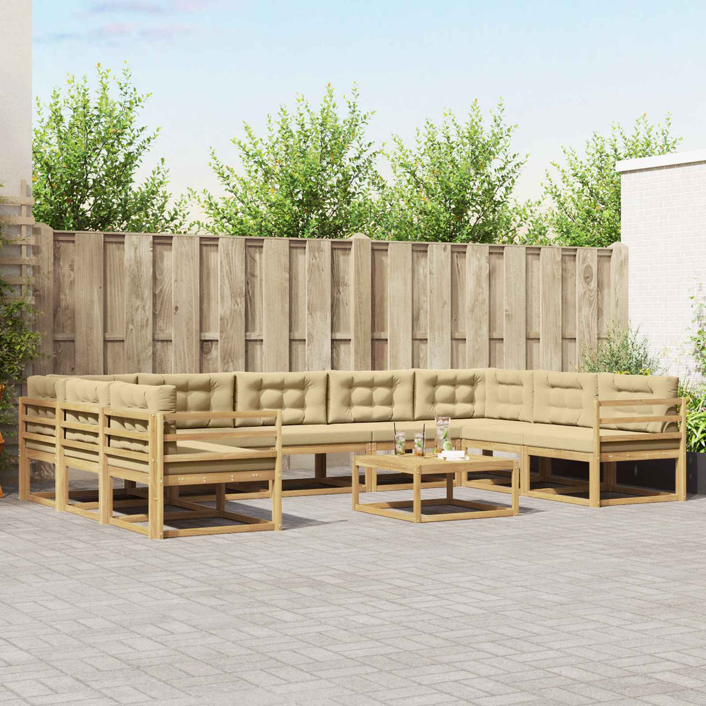 Outdoor-Sofagarnitur mit Kissen 10 pcs Weiß und Beige