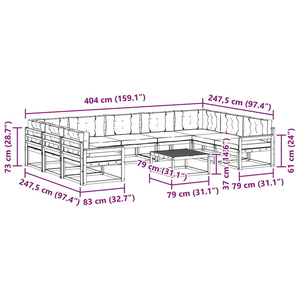 Outdoor-Sofagarnitur mit Kissen 10 pcs Weiß und Creme