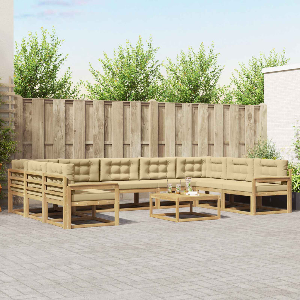 Outdoor-Sofagarnitur mit Kissen 10 pcs Weiß und Beige