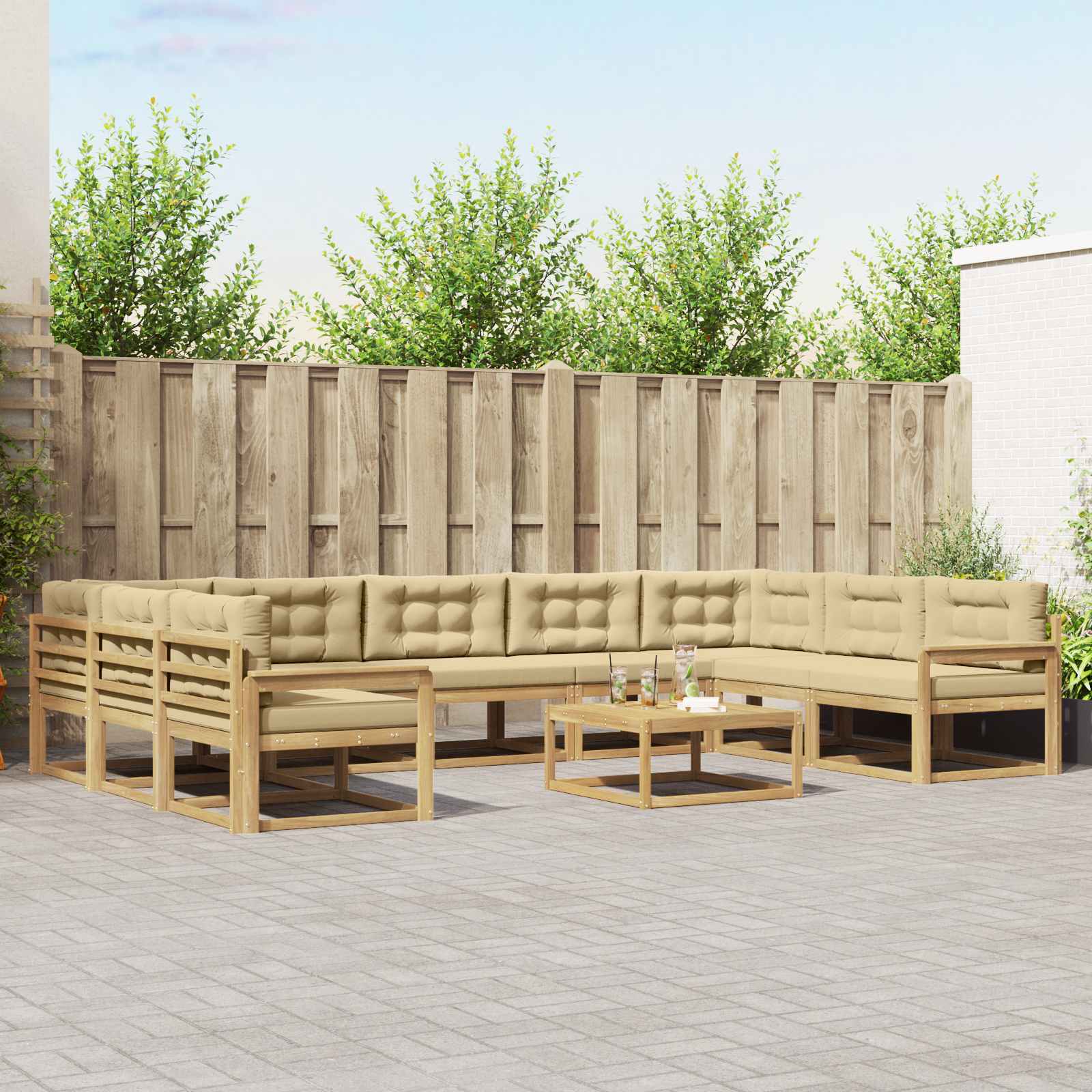 Outdoor-Sofagarnitur mit Kissen 10 pcs Weiß und Beige