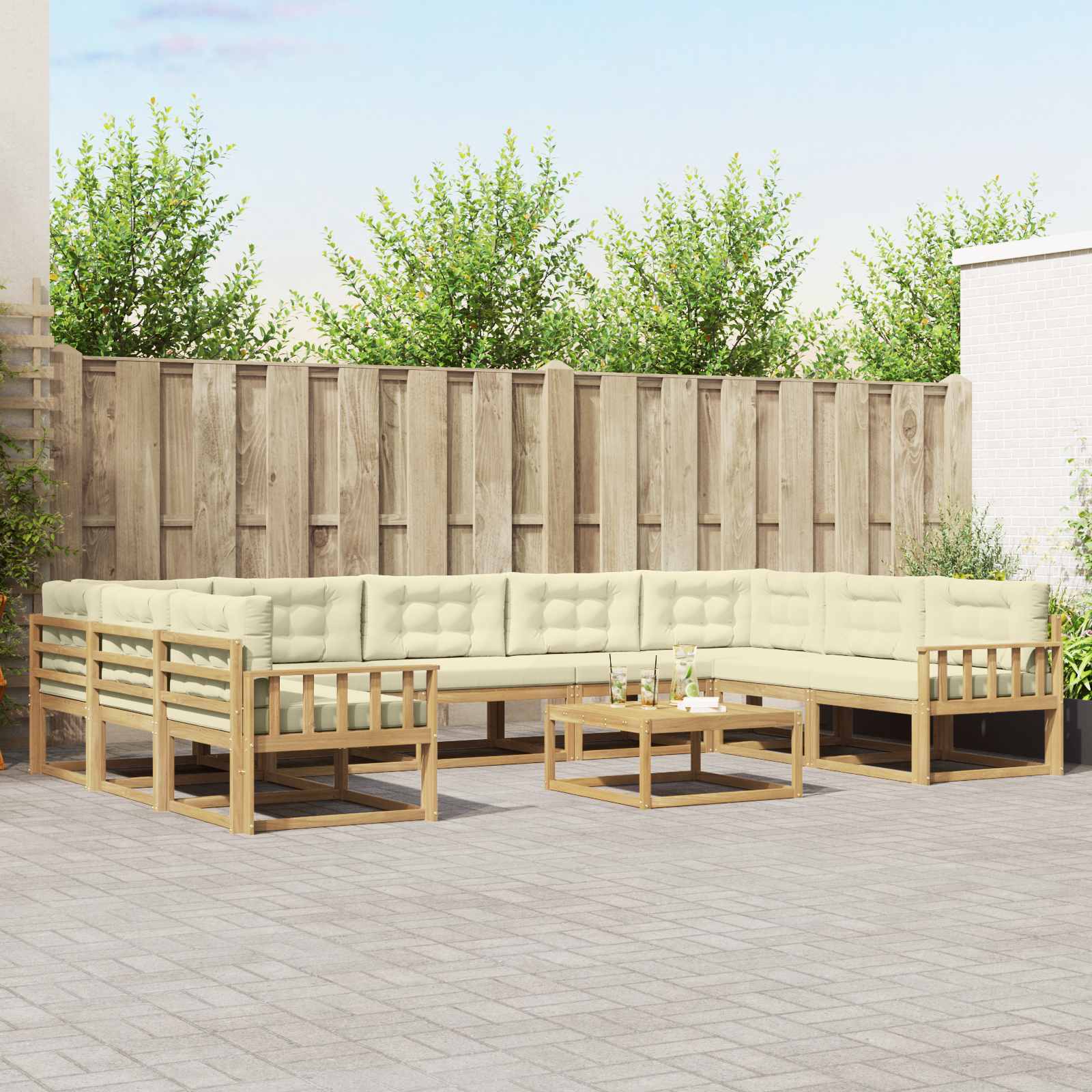 Outdoor-Sofagarnitur mit Kissen 10 pcs Weiß und Creme