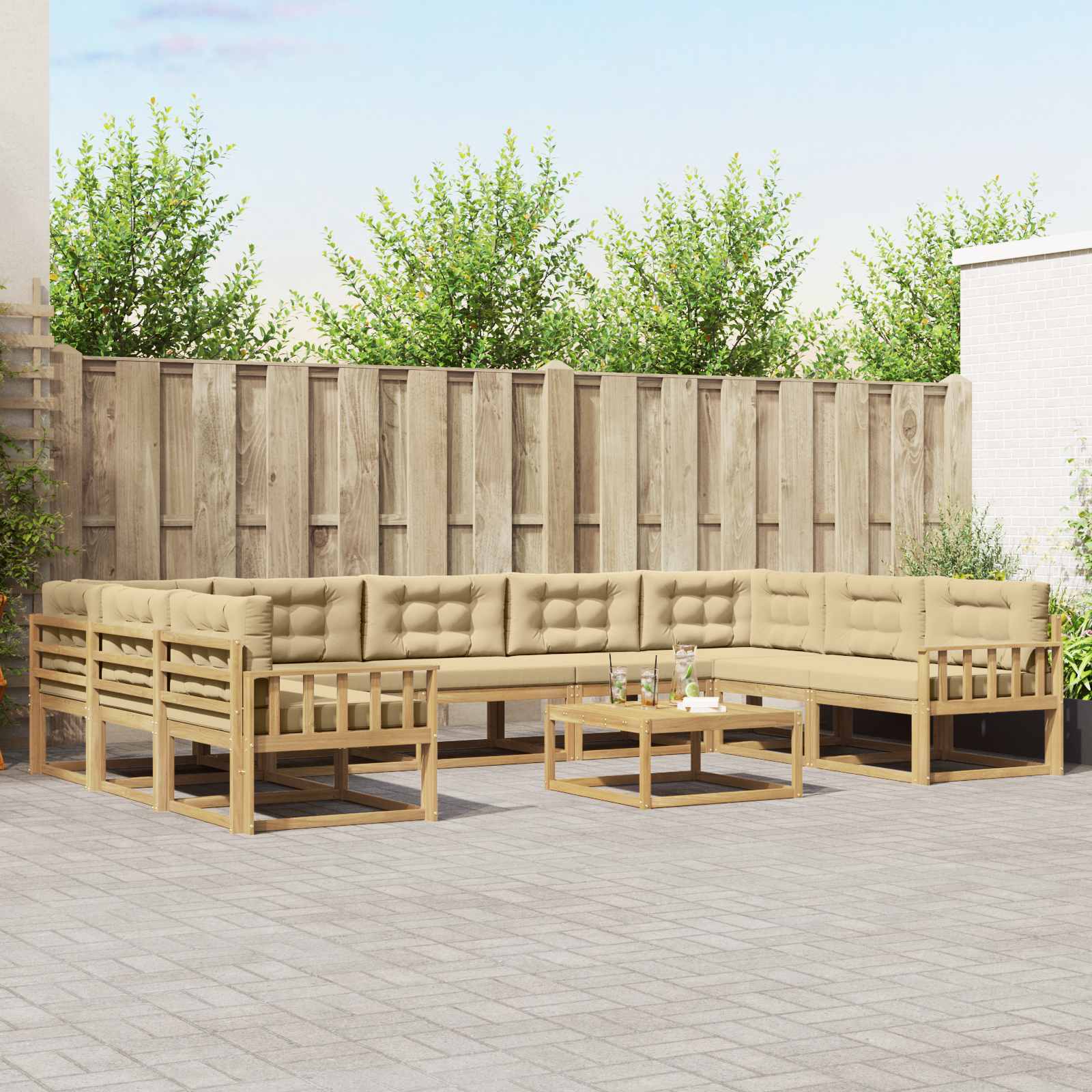 Outdoor-Sofagarnitur mit Kissen 10 pcs Weiß und Beige