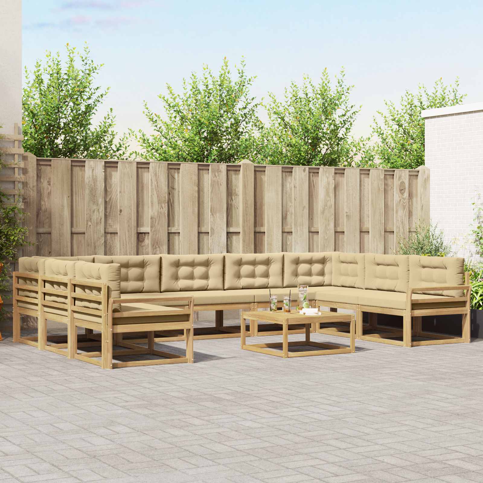 Outdoor-Sofagarnitur mit Kissen 10 pcs Weiß und Beige