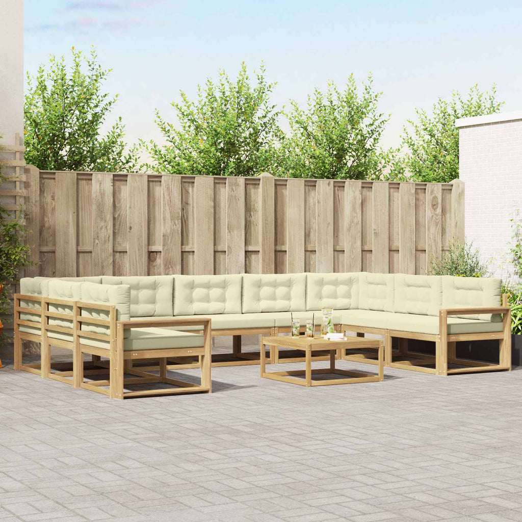Outdoor-Sofagarnitur mit Kissen 10 pcs Weiß und Creme