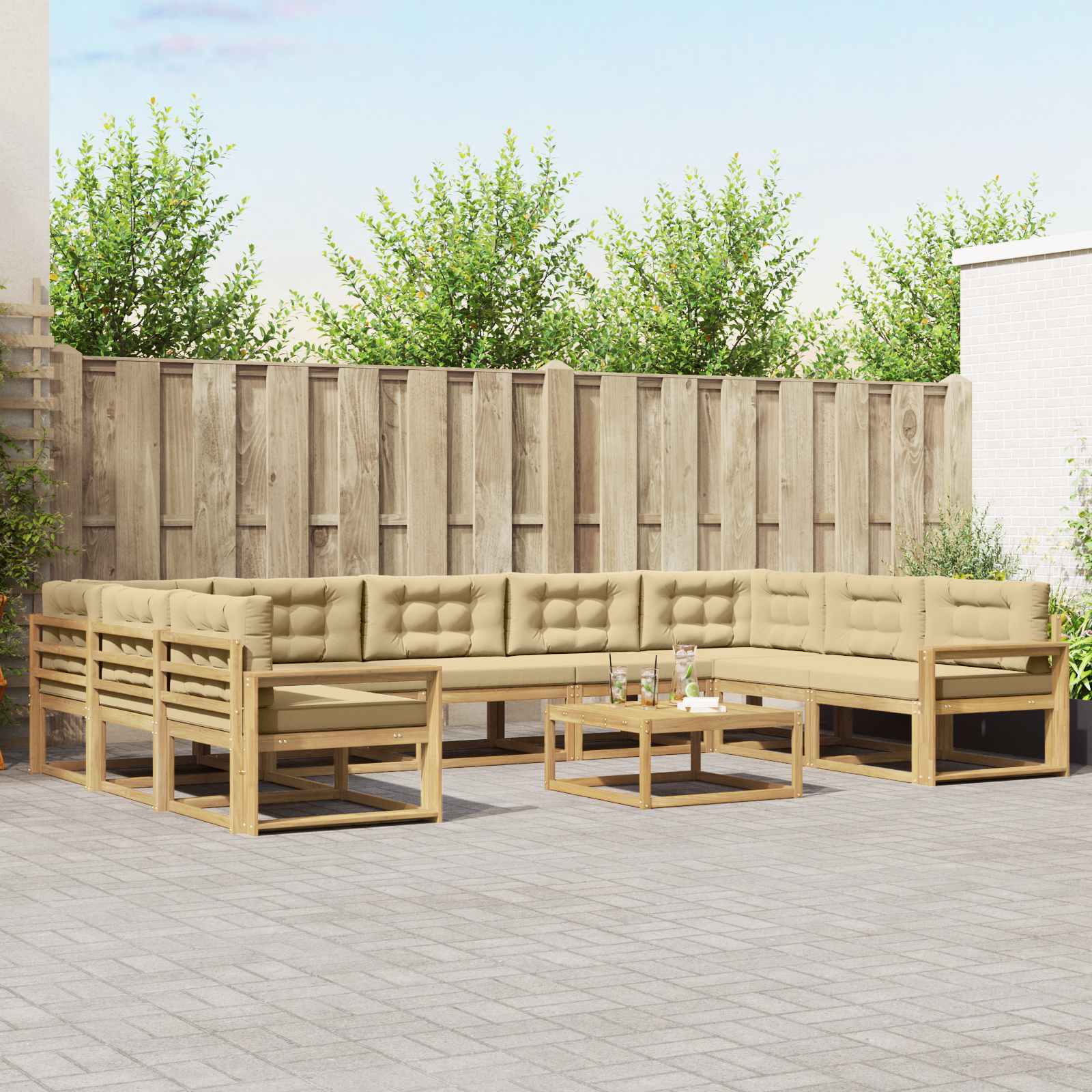 Outdoor-Sofagarnitur mit Kissen 10 pcs Weiß und Beige