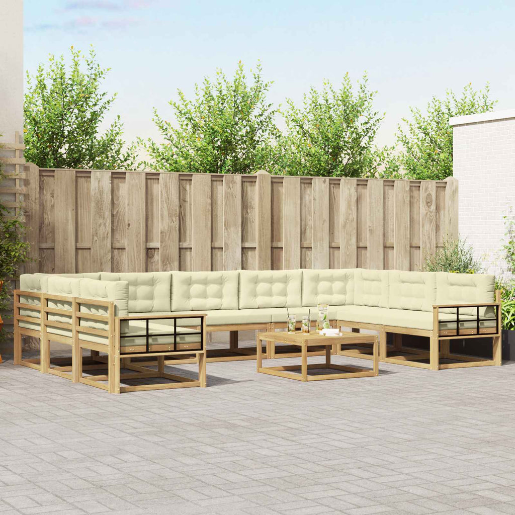 Outdoor-Sofagarnitur mit Kissen 10 pcs Weiß und Creme