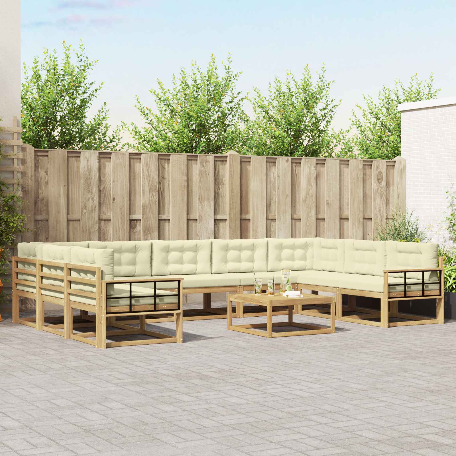 Outdoor-Sofagarnitur mit Kissen 10 pcs Weiß und Creme