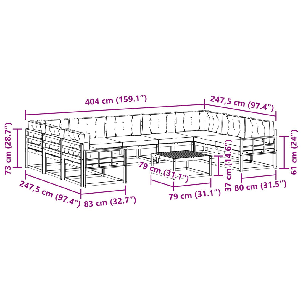 Outdoor-Sofagarnitur mit Kissen 10 pcs Weiß und Hellgrau