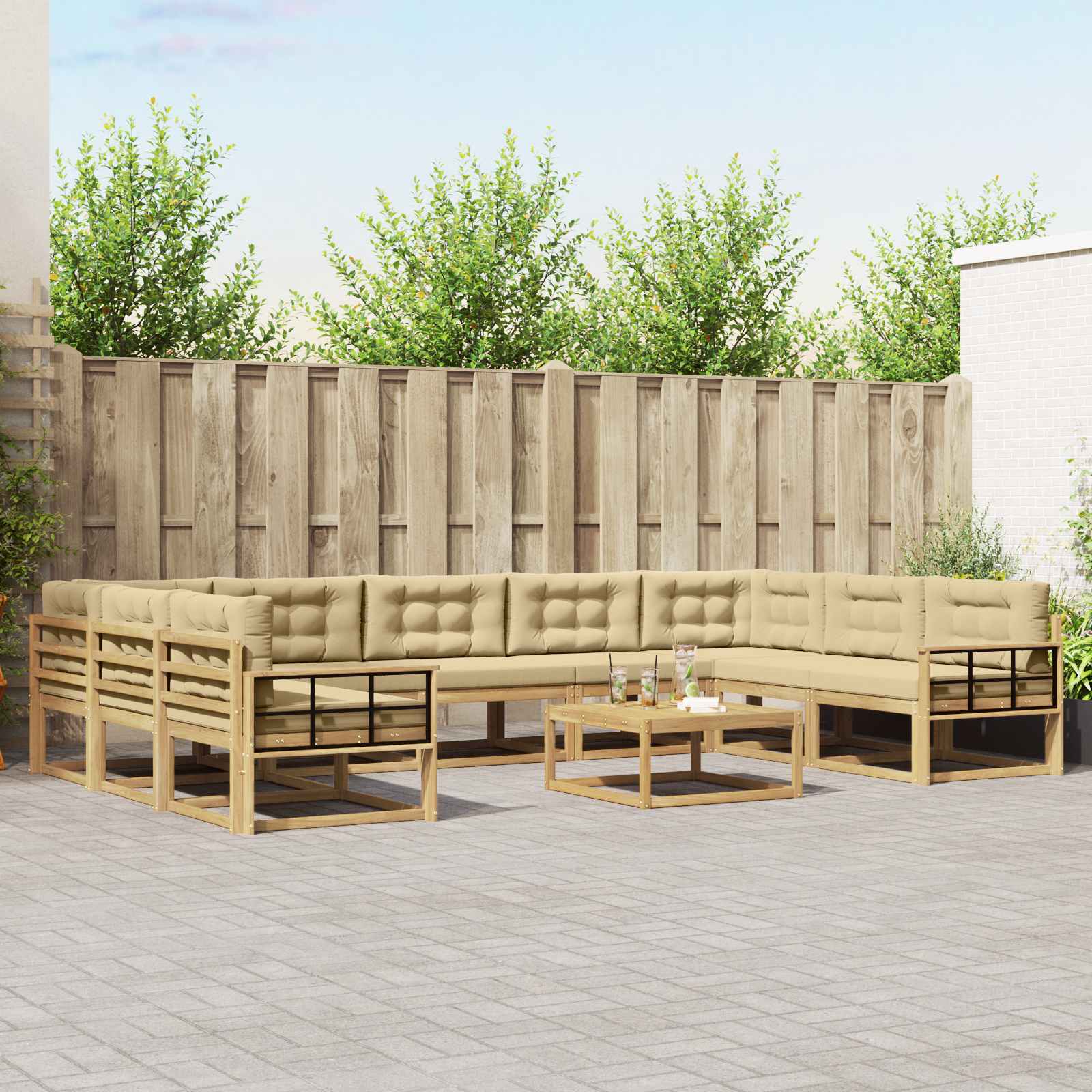 Outdoor-Sofagarnitur mit Kissen 10 pcs Weiß und Beige
