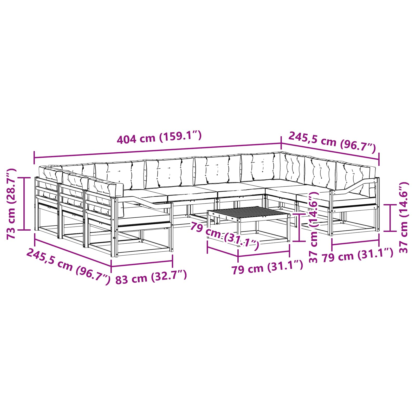 Outdoor-Sofagarnitur mit Kissen 10 pcs Weiß und Anthrazit