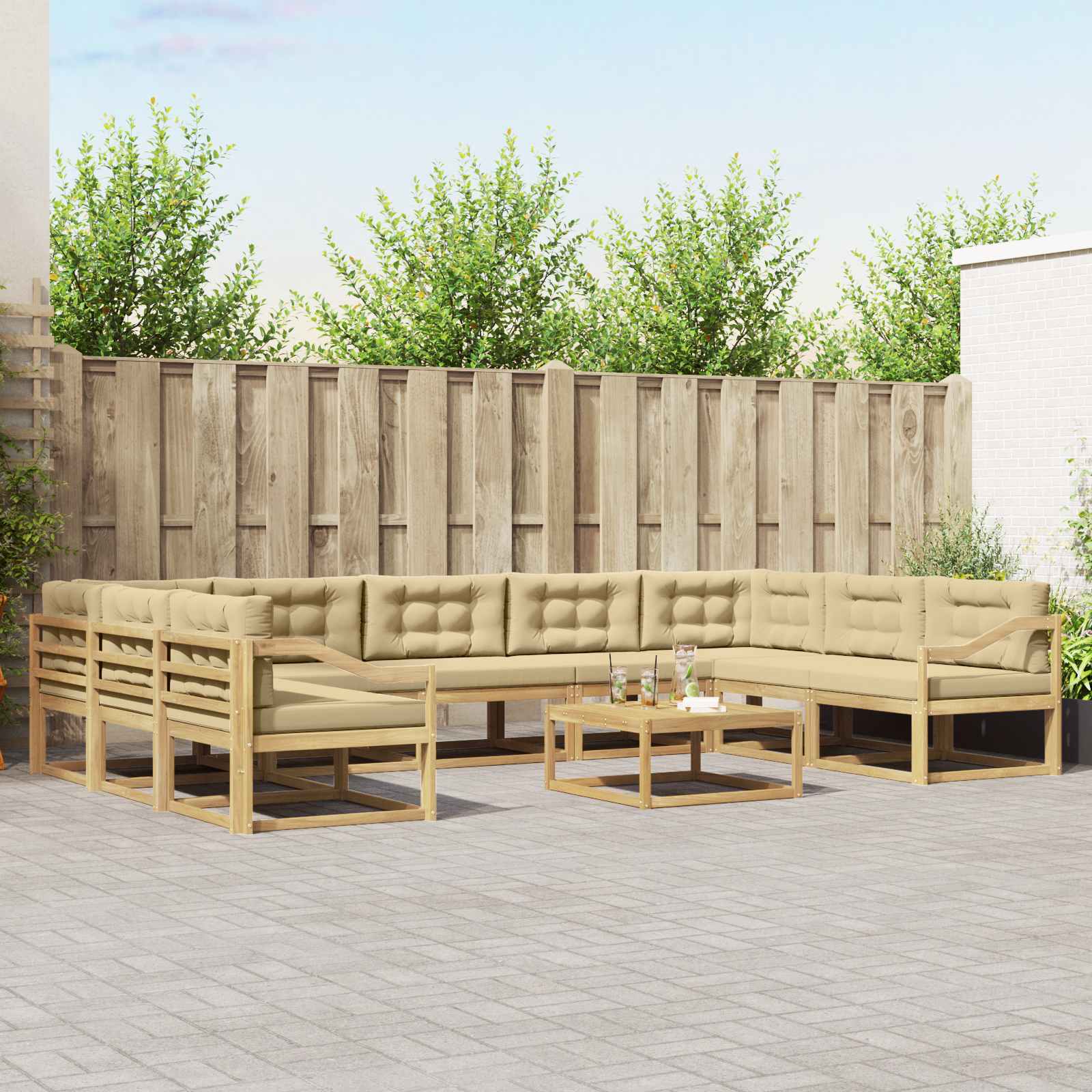 Outdoor-Sofagarnitur mit Kissen 10 pcs Weiß und Beige