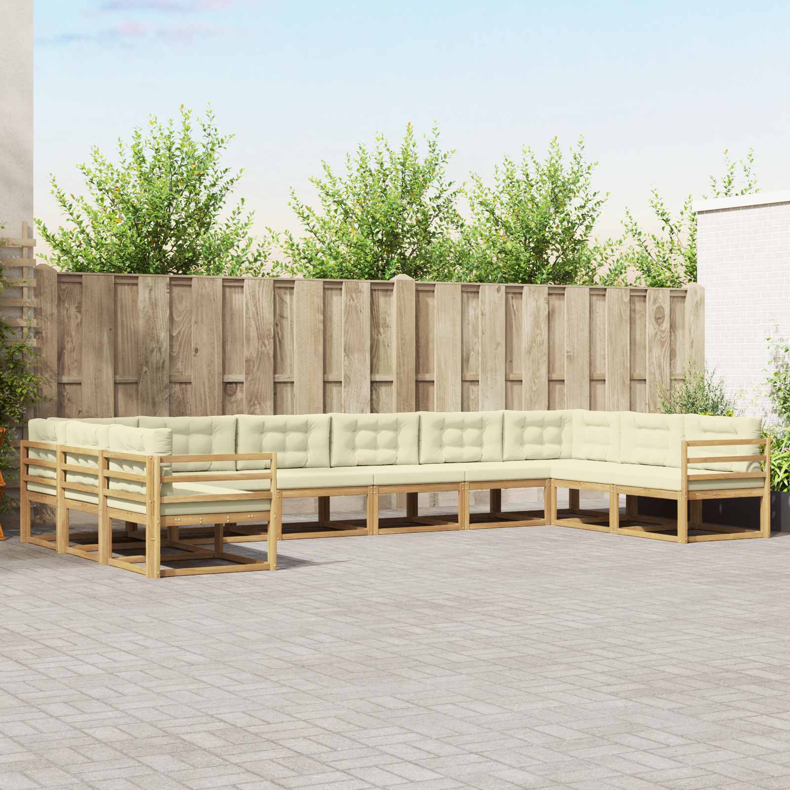 Outdoor-Sofagarnitur mit Kissen 10 pcs Weiß und Creme