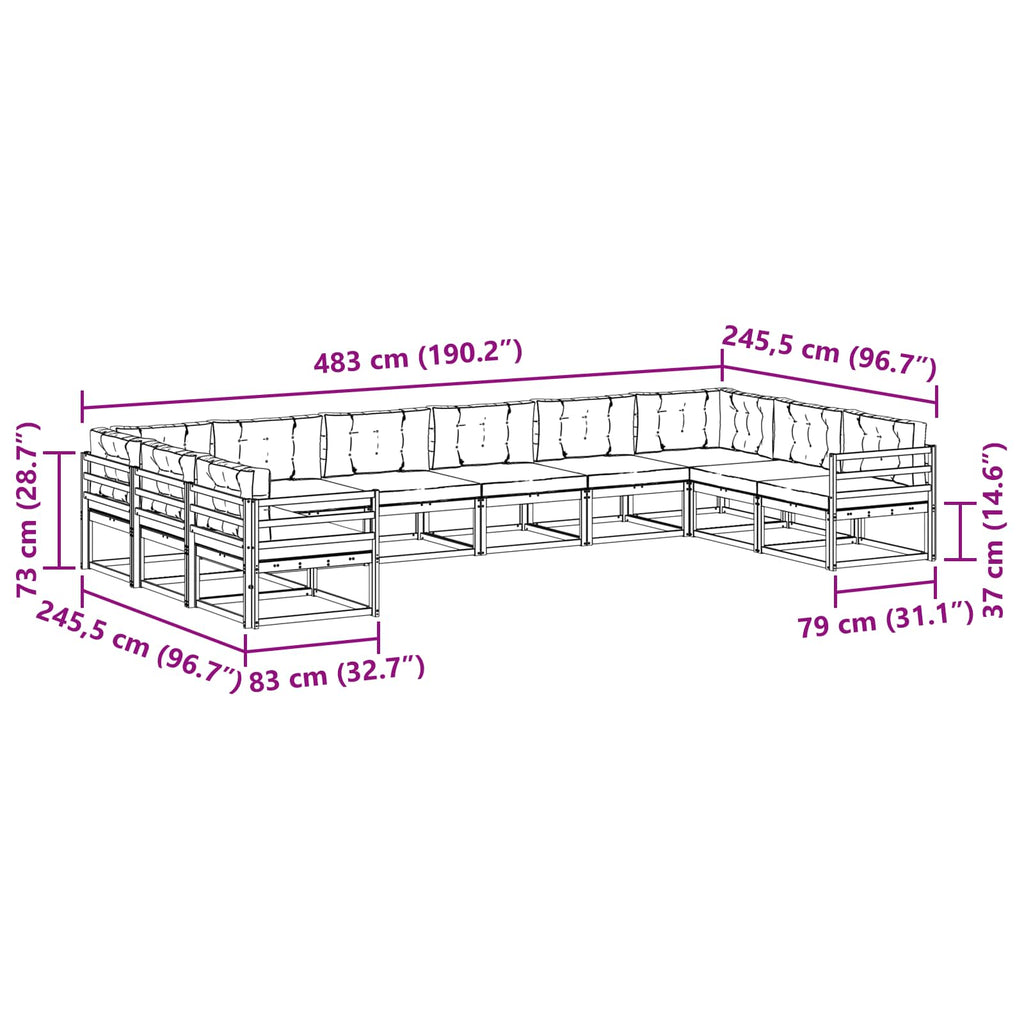 Outdoor-Sofagarnitur mit Kissen 10 pcs Weiß und Creme