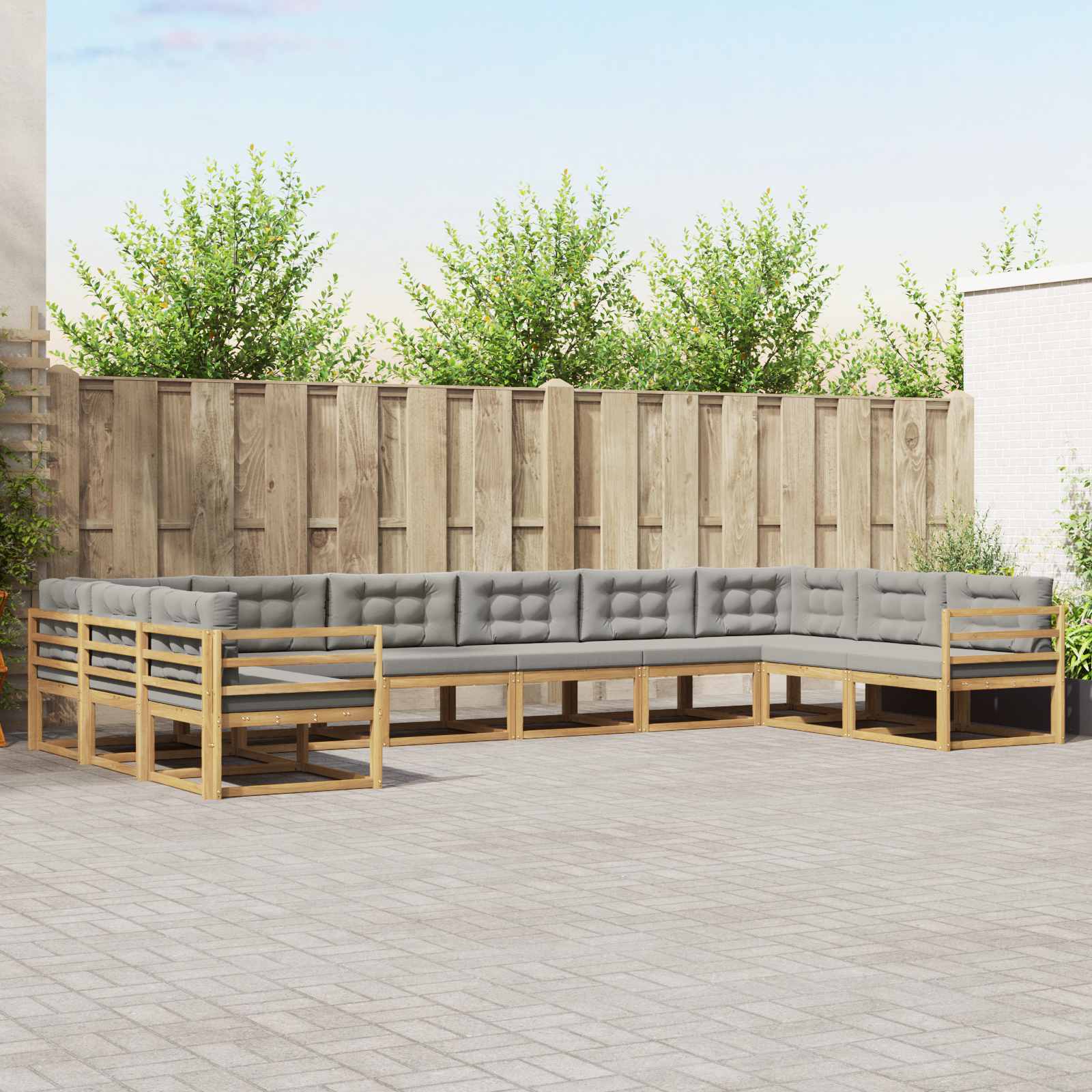 Outdoor-Sofagarnitur mit Kissen 10 pcs Weiß und Hellgrau