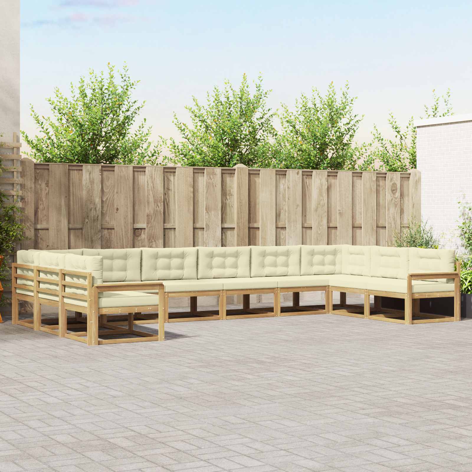 Outdoor-Sofagarnitur mit Kissen 10 pcs Weiß und Creme