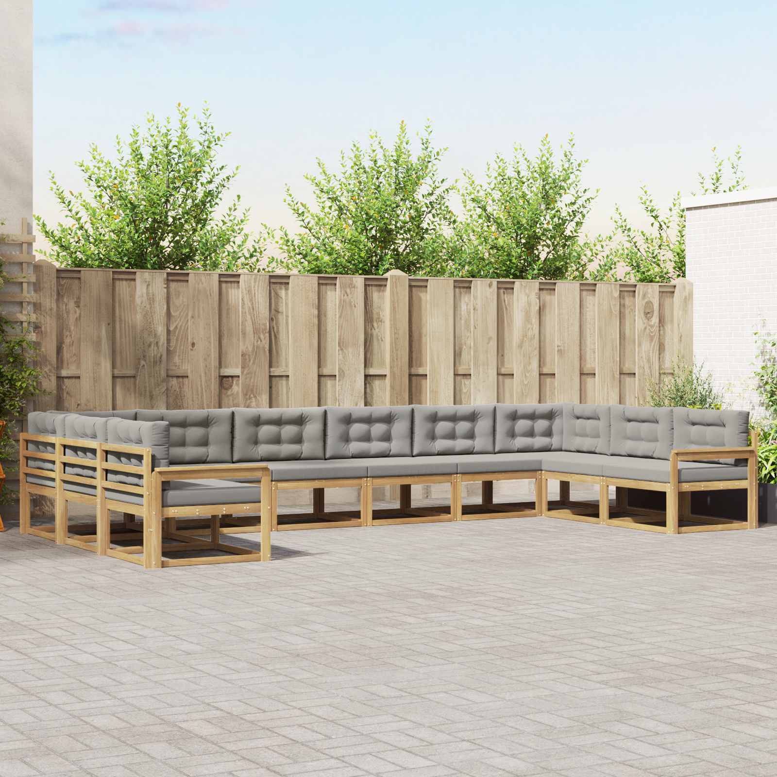 Outdoor-Sofagarnitur mit Kissen 10 pcs Weiß und Hellgrau