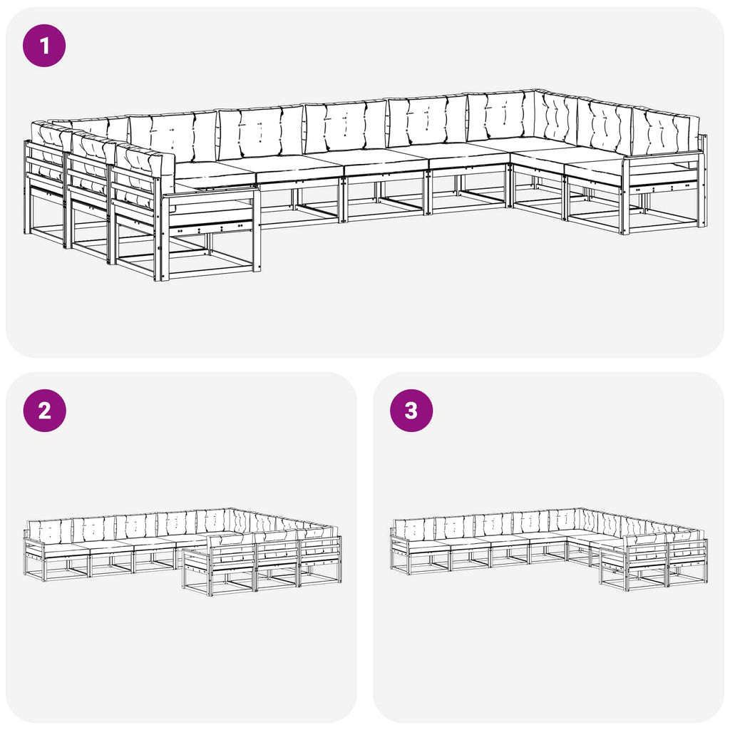 Outdoor-Sofagarnitur mit Kissen 10 pcs Weiß und Hellgrau