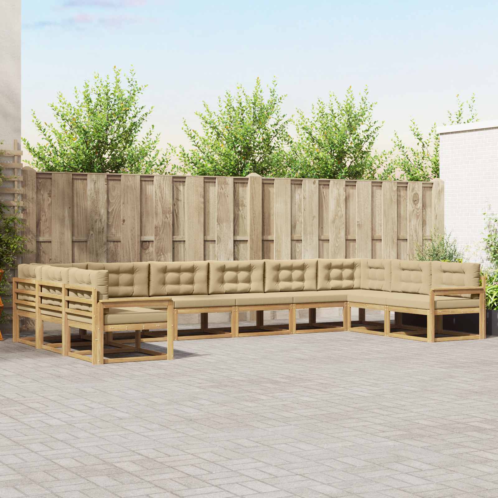Outdoor-Sofagarnitur mit Kissen 10 pcs Weiß und Beige