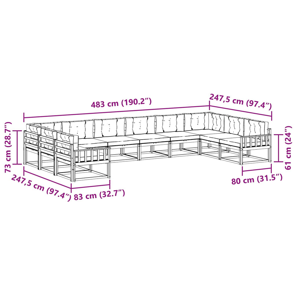 Outdoor-Sofagarnitur 10 pcs Weiß Massivholz Akazie