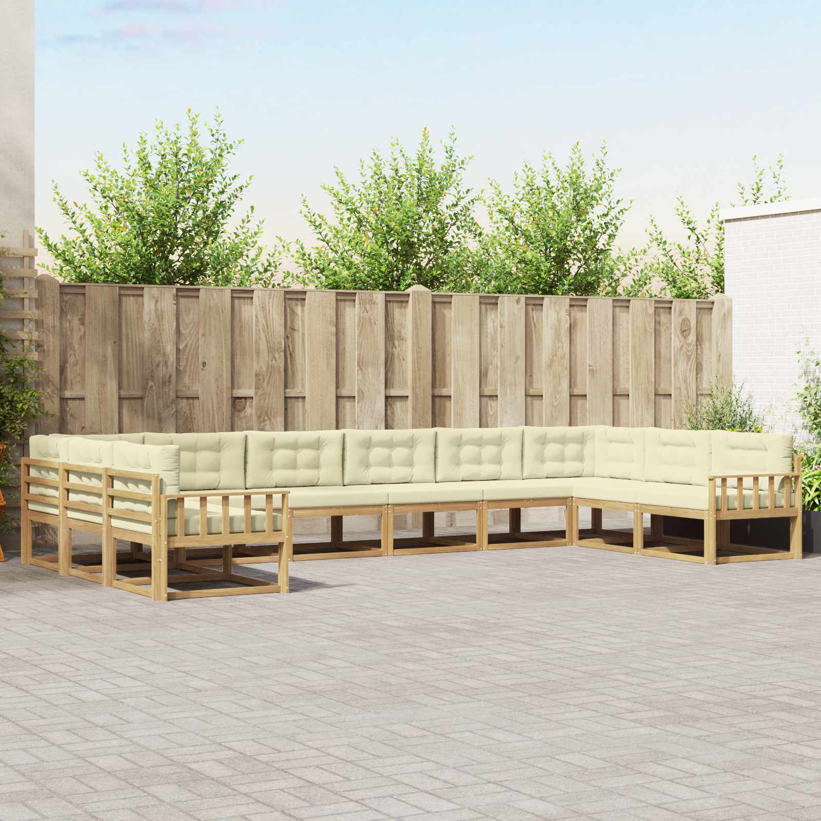 Outdoor-Sofagarnitur mit Kissen 10 pcs Weiß und Creme