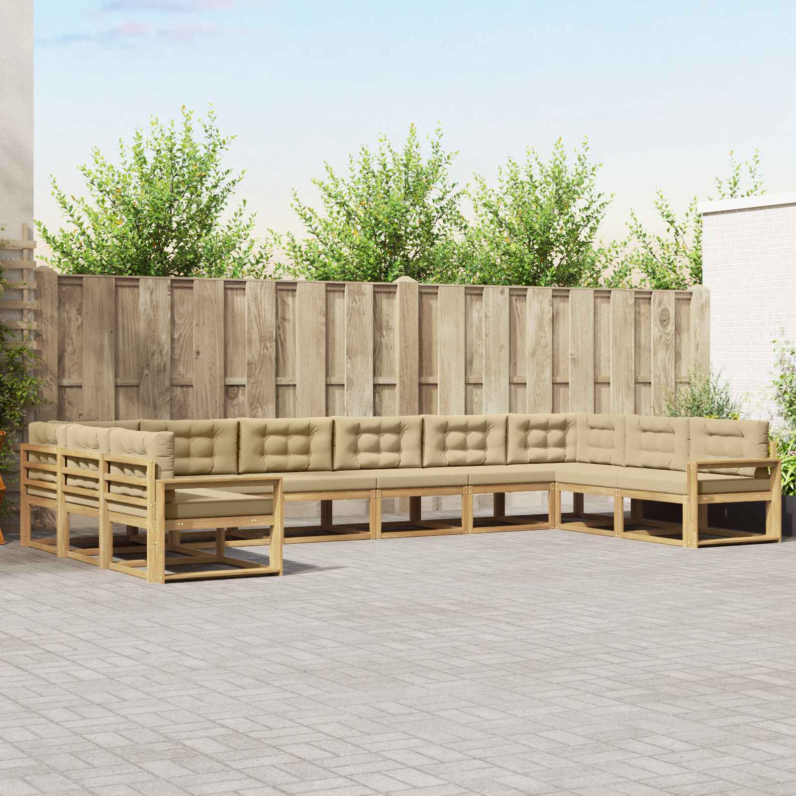 Outdoor-Sofagarnitur mit Kissen 10 pcs Weiß und Beige