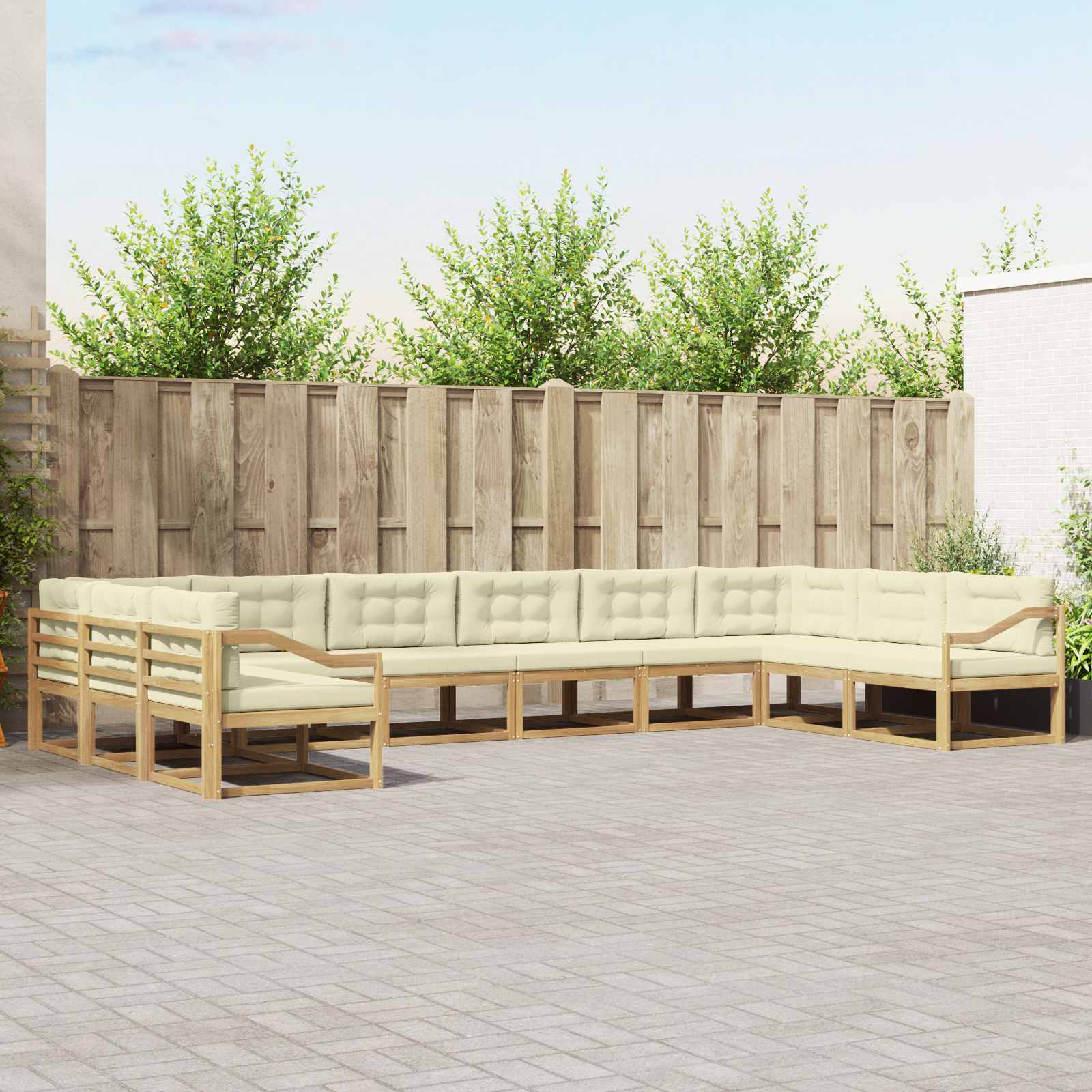 Outdoor-Sofagarnitur mit Kissen 10 pcs Weiß und Creme