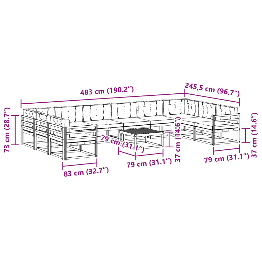 Outdoor-Sofagarnitur mit Kissen 11 pcs Weiß und Creme