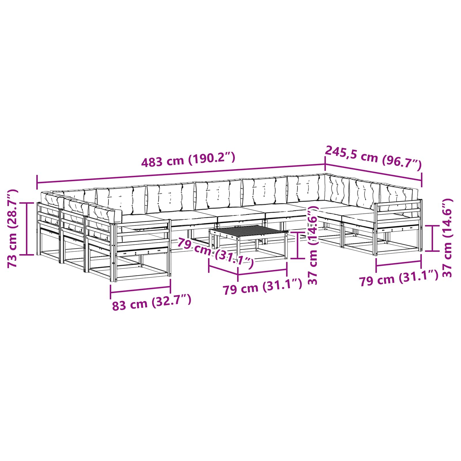 Outdoor-Sofagarnitur mit Kissen 11 pcs Weiß und Creme