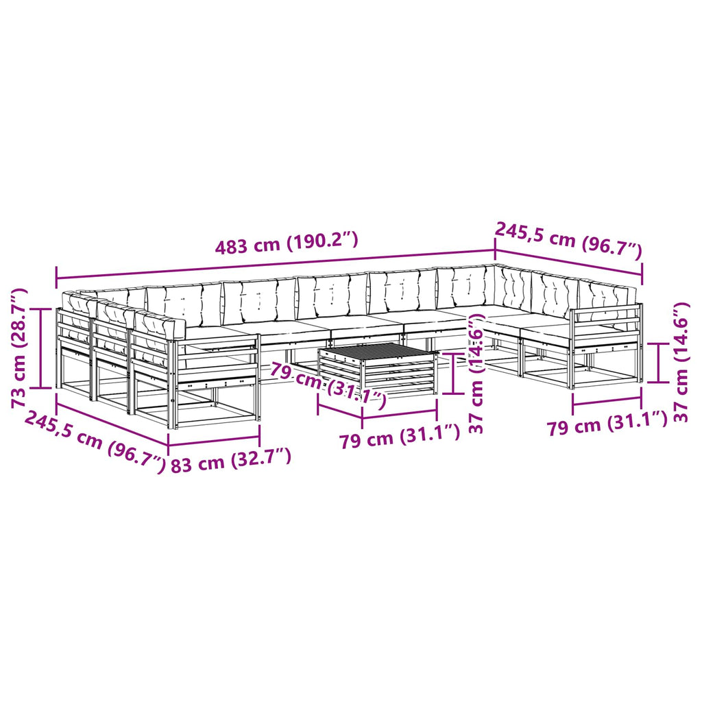 Outdoor-Sofagarnitur mit Kissen 11 pcs Weiß und Hellgrau