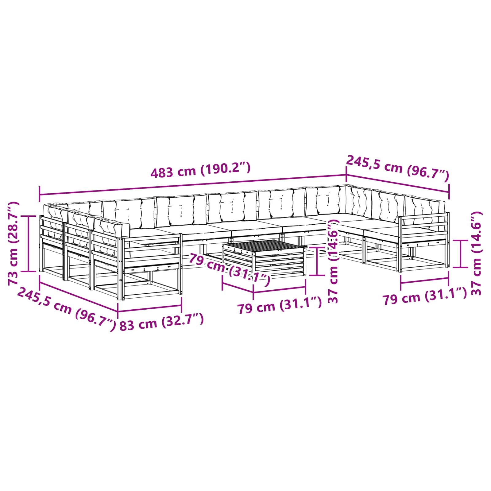 Outdoor-Sofagarnitur mit Kissen 11 pcs Weiß und Hellgrau