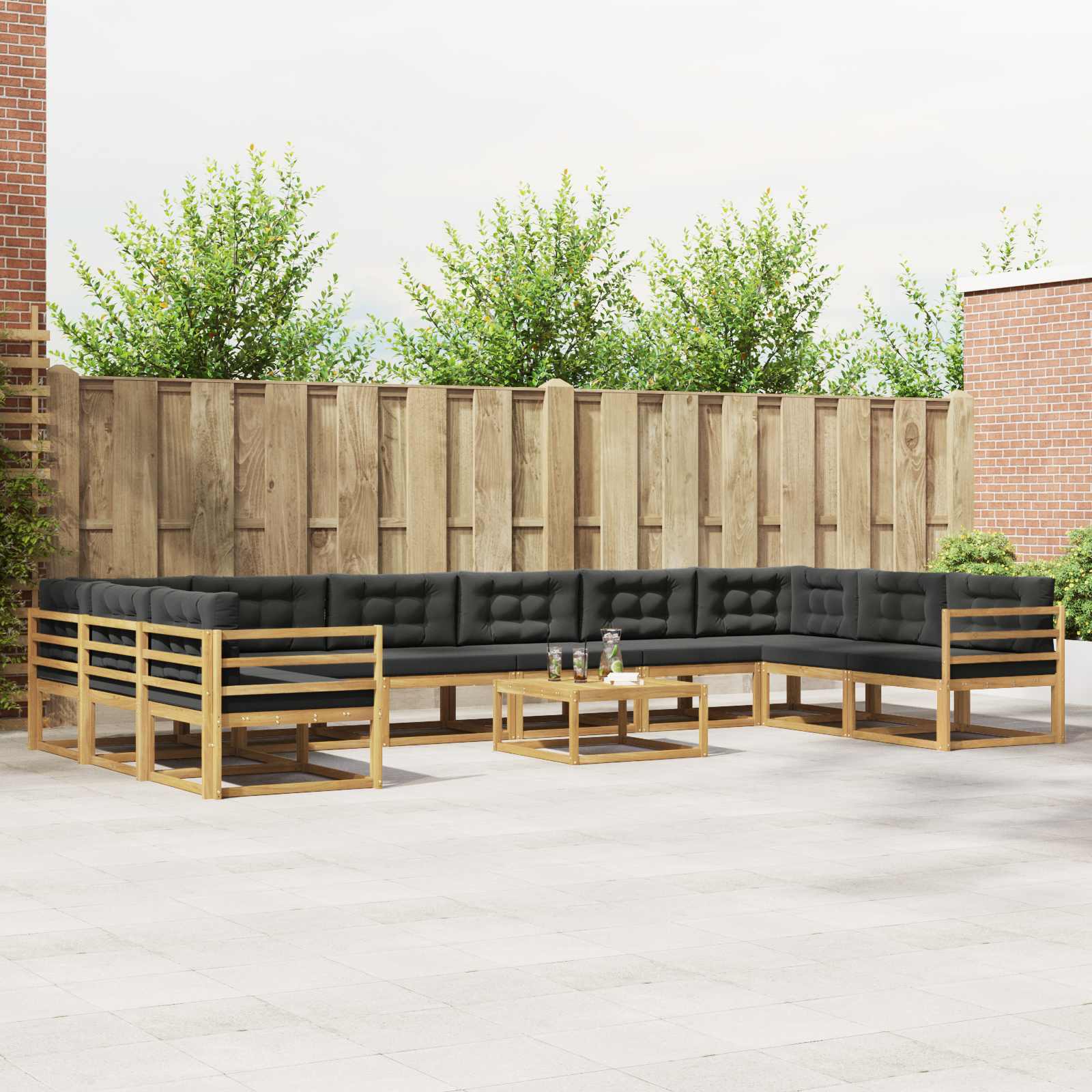 Outdoor-Sofagarnitur mit Kissen 11 pcs Weiß und Anthrazit