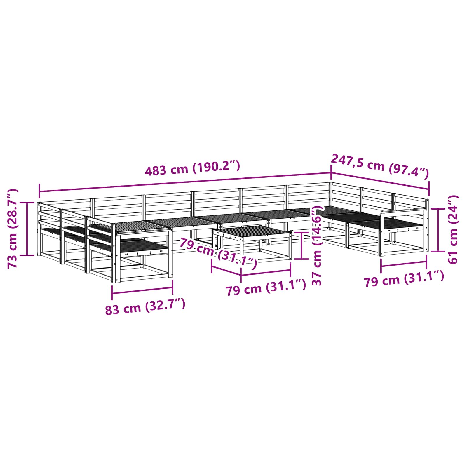 Outdoor-Sofagarnitur 11 pcs Weiß Massivholz Akazie