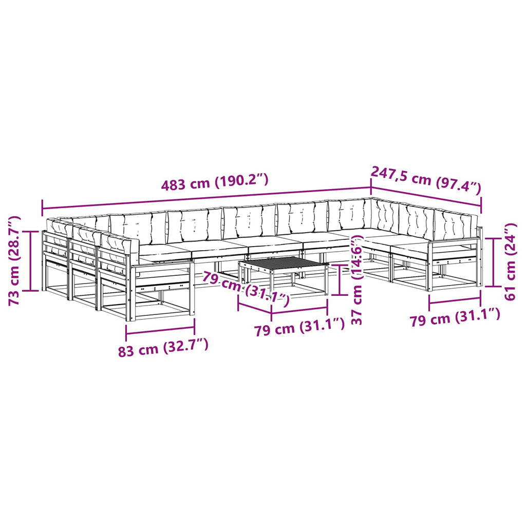 Outdoor-Sofagarnitur mit Kissen 11 pcs Weiß und Creme