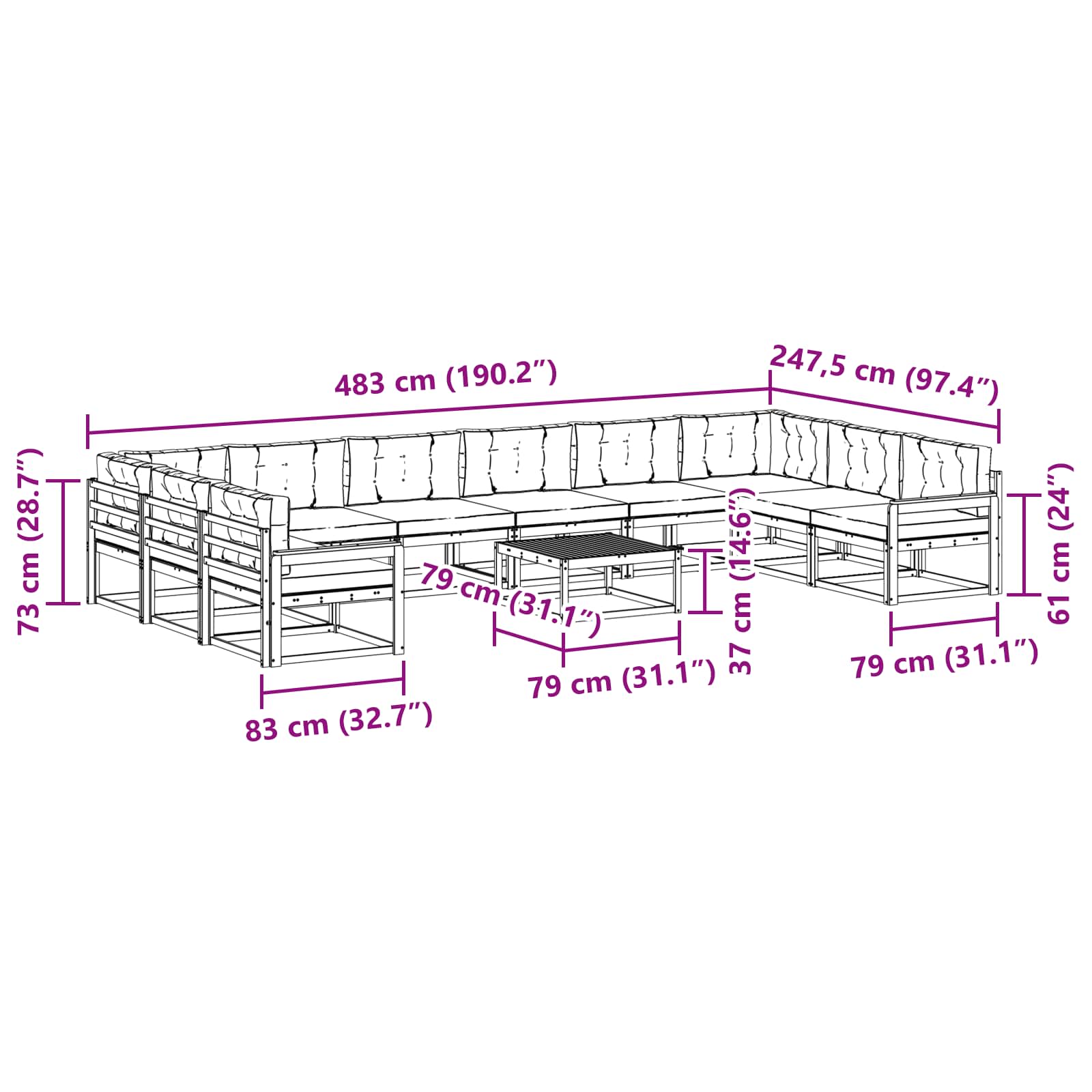 Outdoor-Sofagarnitur mit Kissen 11 pcs Weiß und Creme