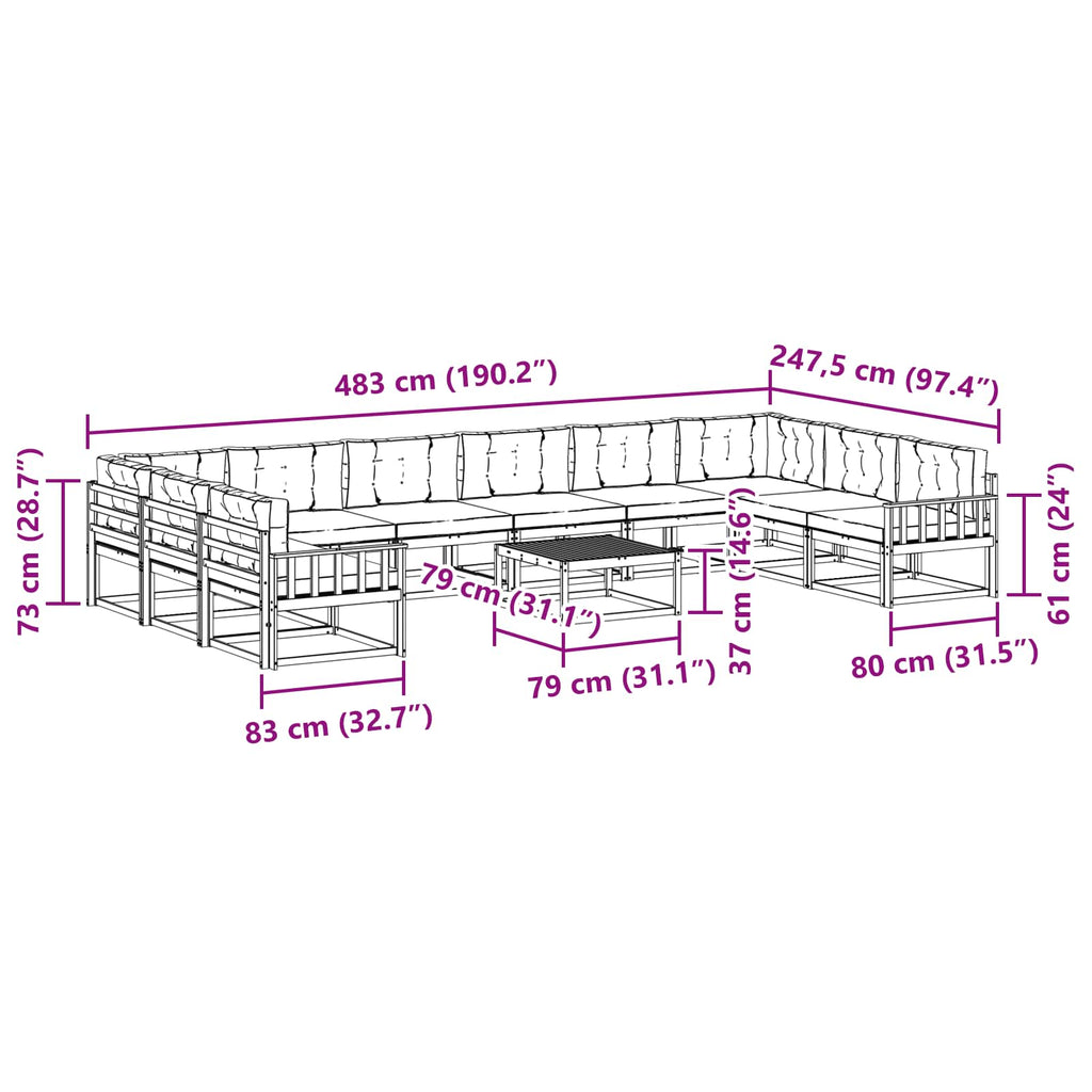 Outdoor-Sofagarnitur mit Kissen 11 pcs Weiß und Creme