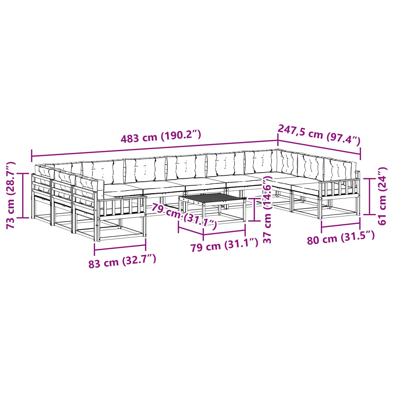 Outdoor-Sofagarnitur mit Kissen 11 pcs Weiß und Creme