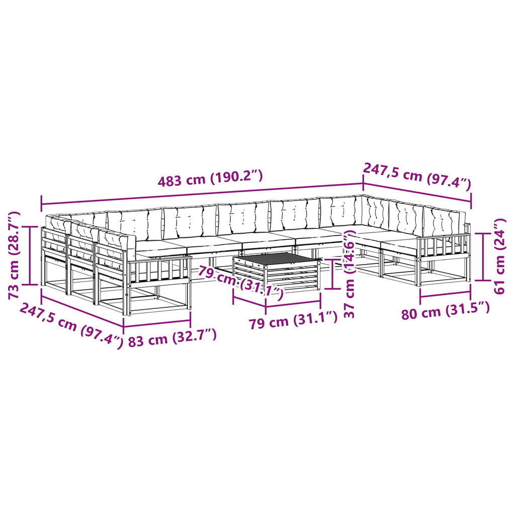 Outdoor-Sofagarnitur mit Kissen 11 pcs Weiß und Anthrazit