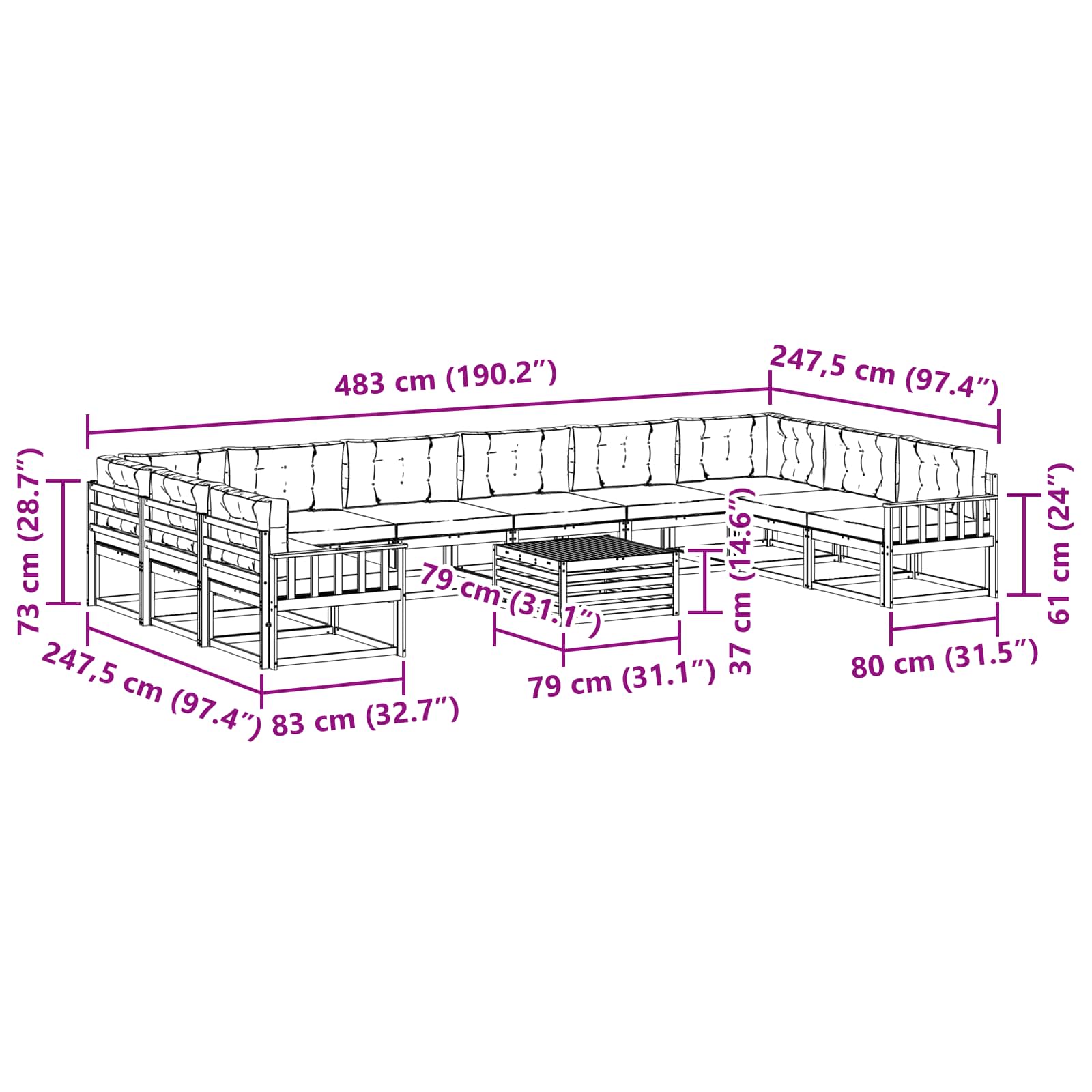 Outdoor-Sofagarnitur mit Kissen 11 pcs Weiß und Anthrazit