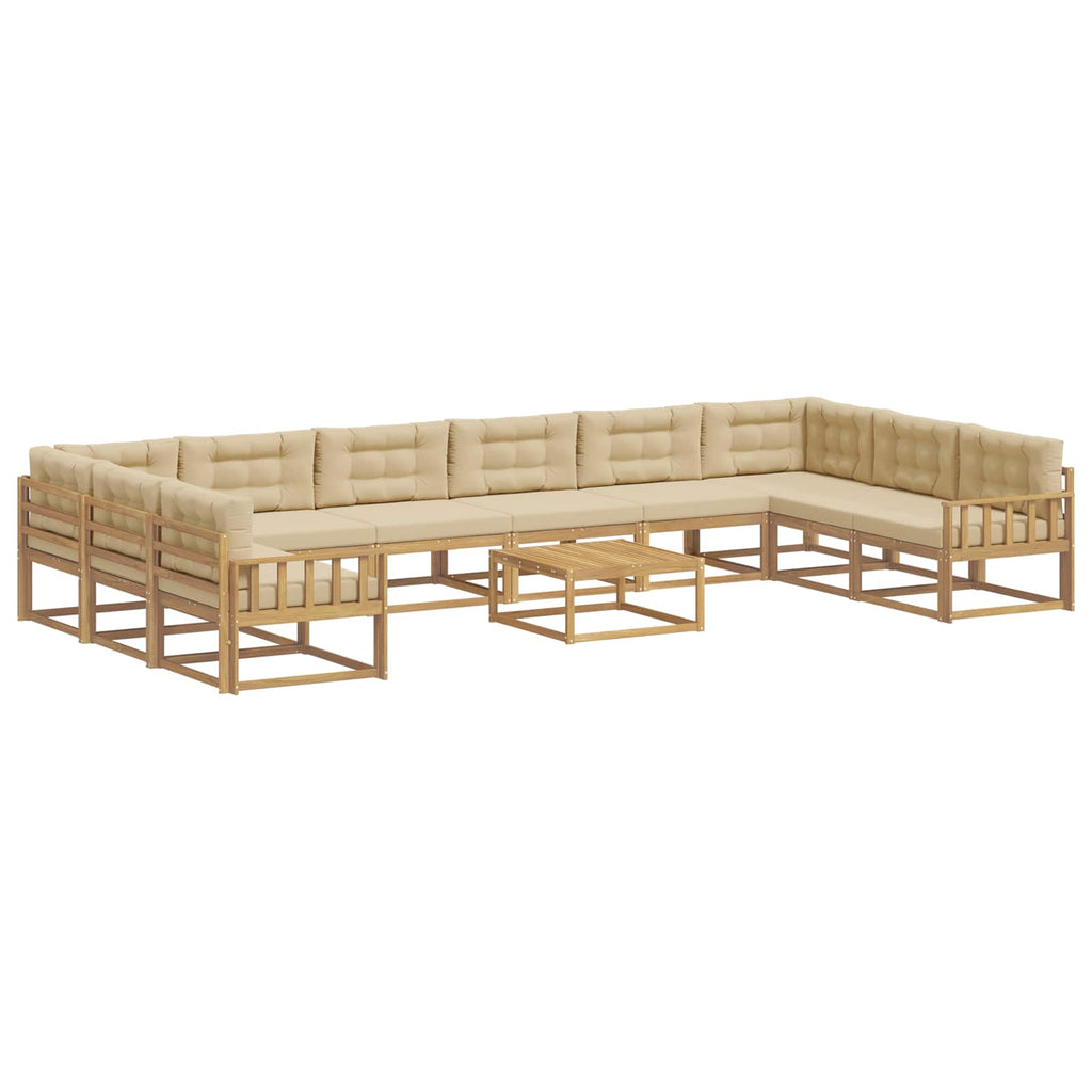 Outdoor-Sofagarnitur mit Kissen 11 pcs Weiß und Beige