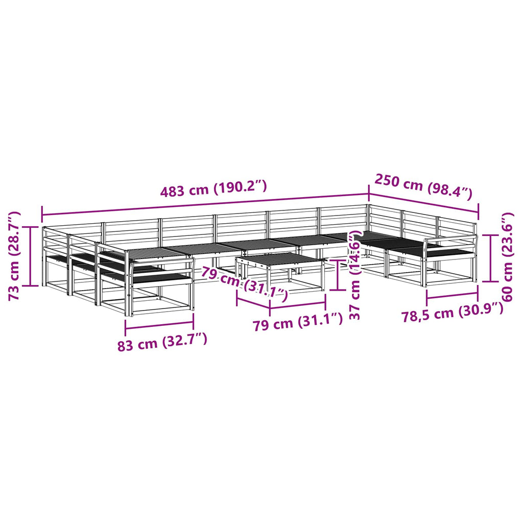 Outdoor-Sofagarnitur 11 pcs Weiß Massivholz Akazie