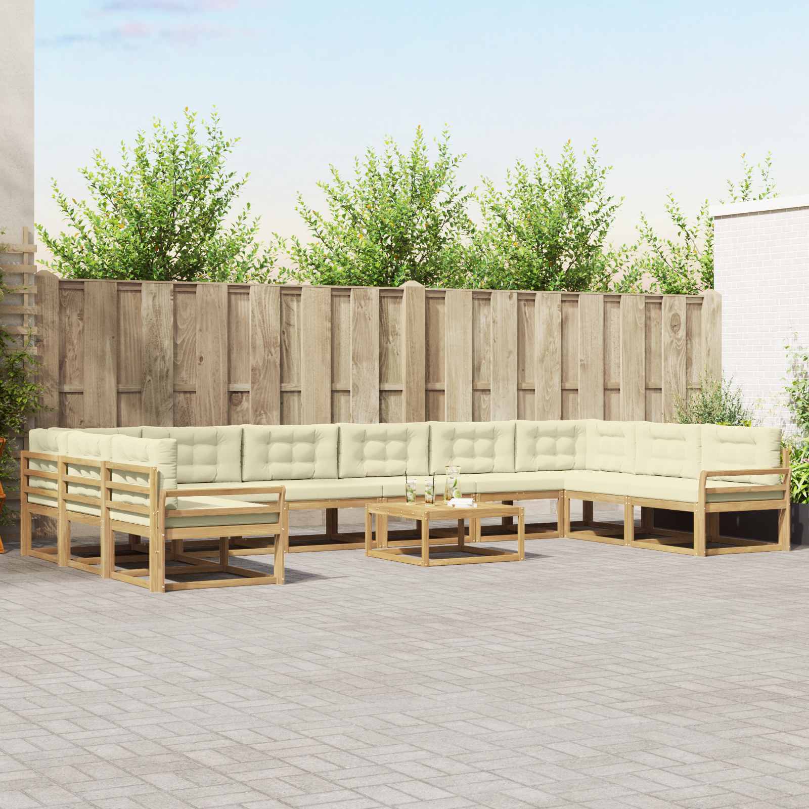 Outdoor-Sofagarnitur mit Kissen 11 pcs Weiß und Creme