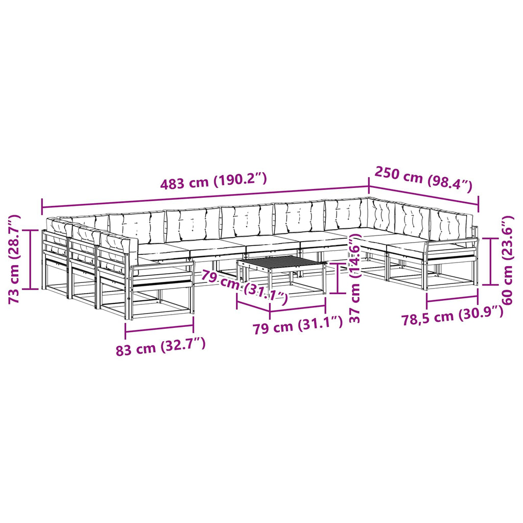 Outdoor-Sofagarnitur mit Kissen 11 pcs Weiß und Creme