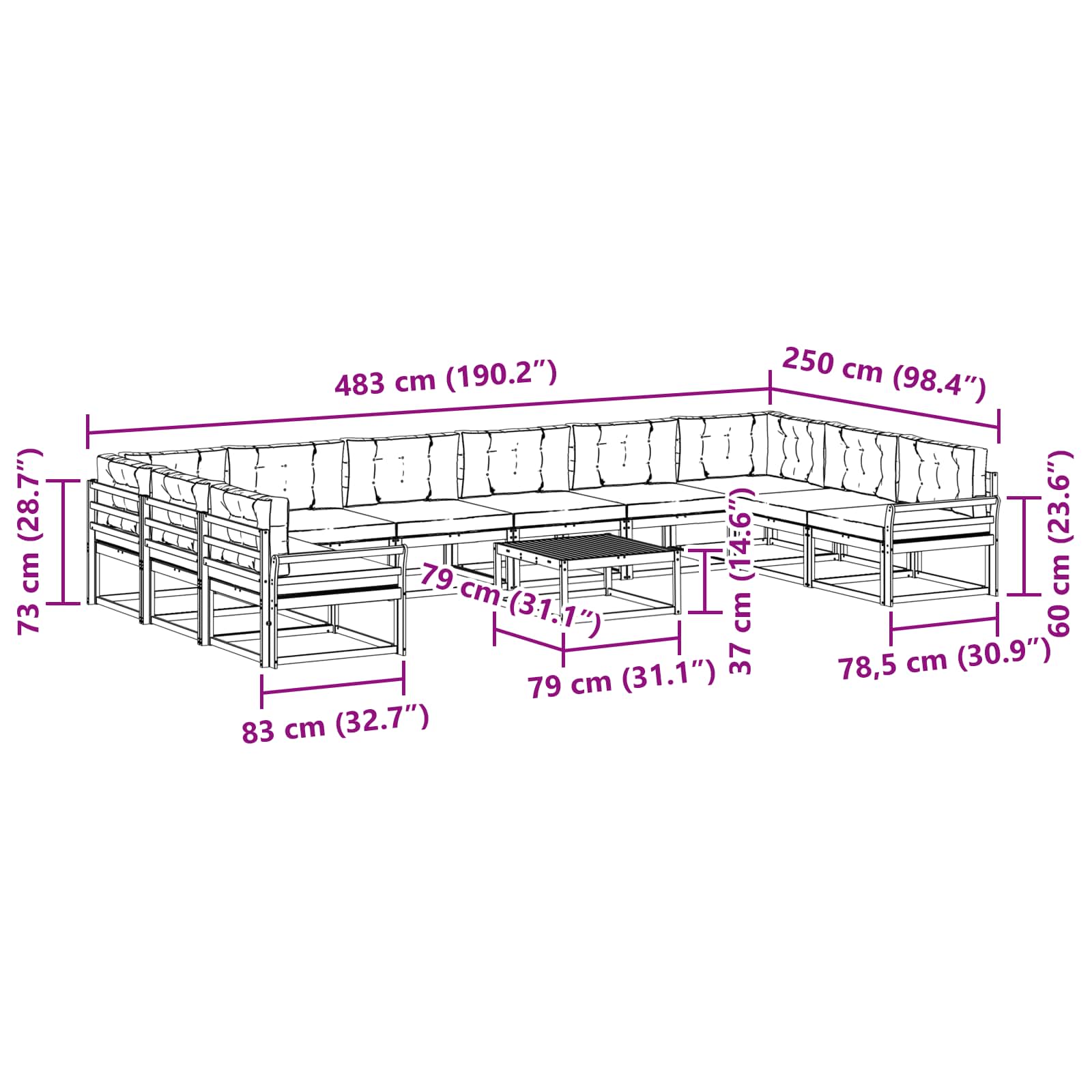 Outdoor-Sofagarnitur mit Kissen 11 pcs Weiß und Creme