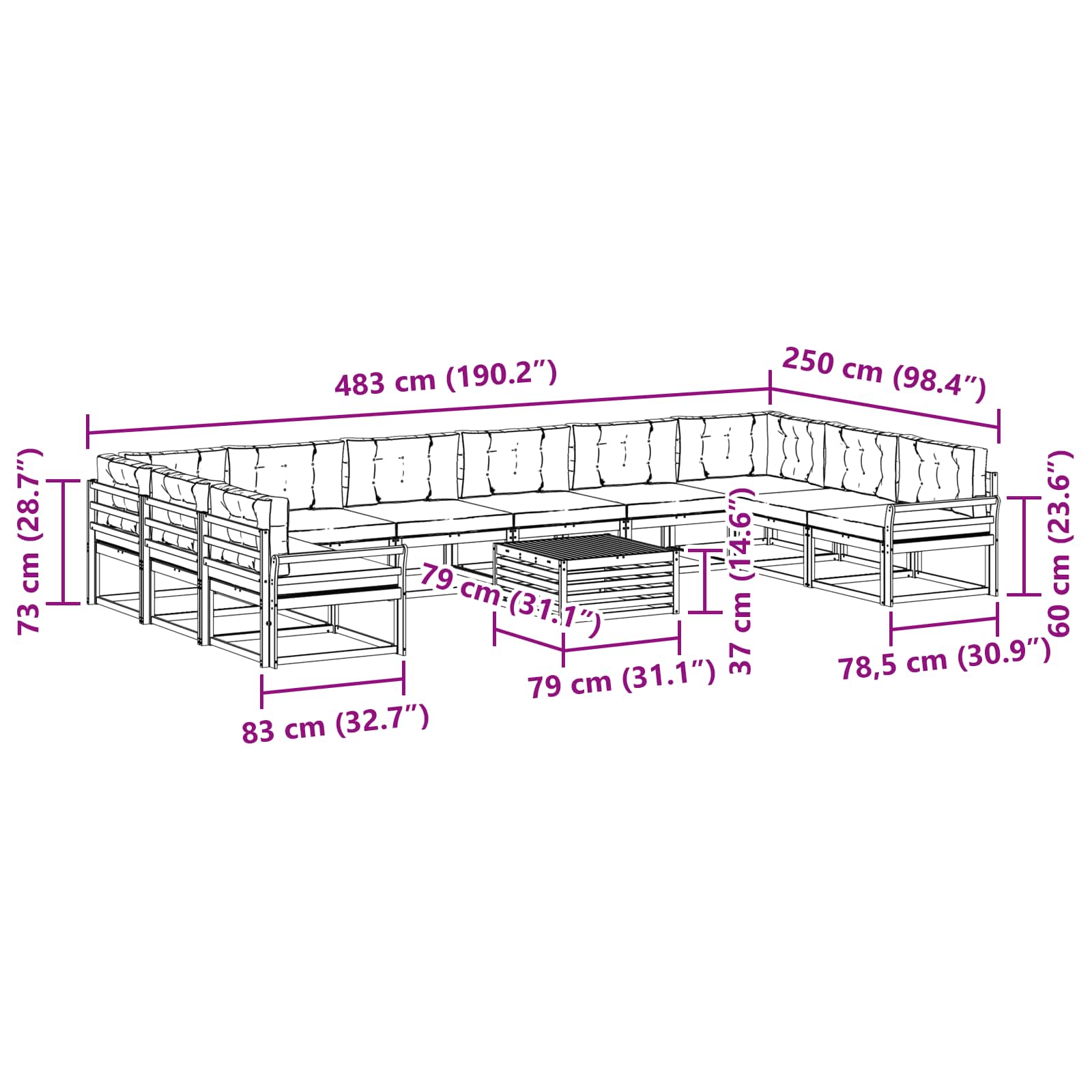 Outdoor-Sofagarnitur mit Kissen 11 pcs Weiß und Beige