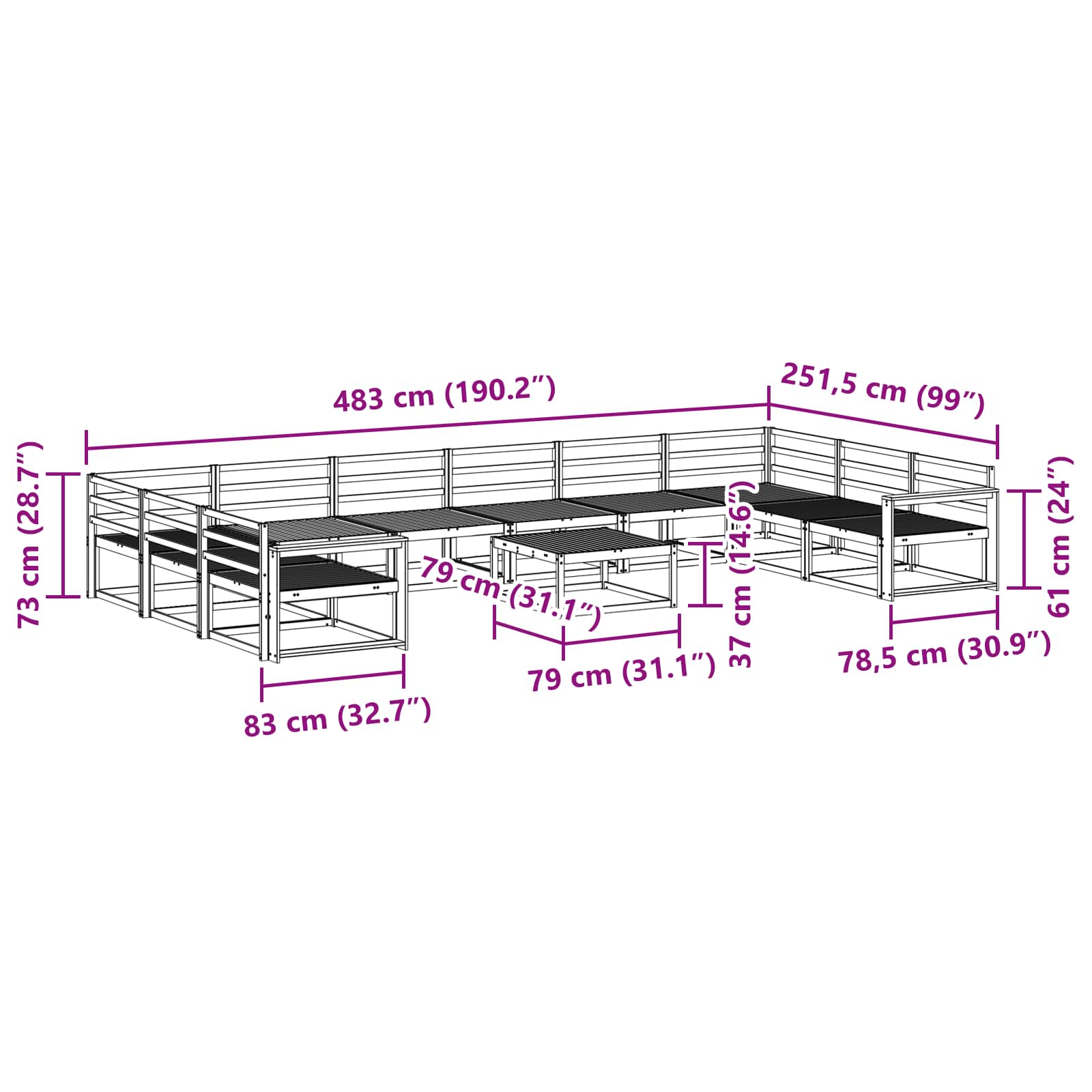 Outdoor-Sofagarnitur 11 pcs Weiß Massivholz Akazie