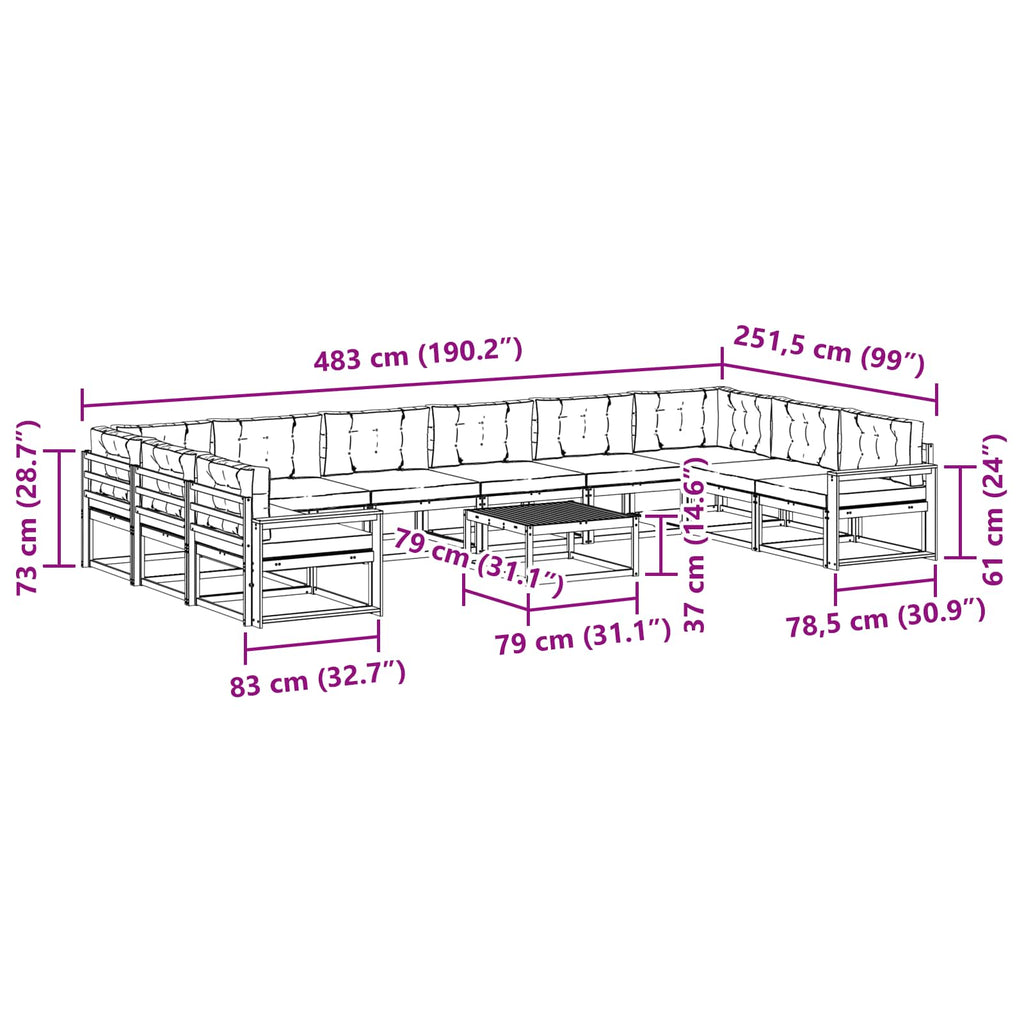 Outdoor-Sofagarnitur mit Kissen 11 pcs Weiß und Creme