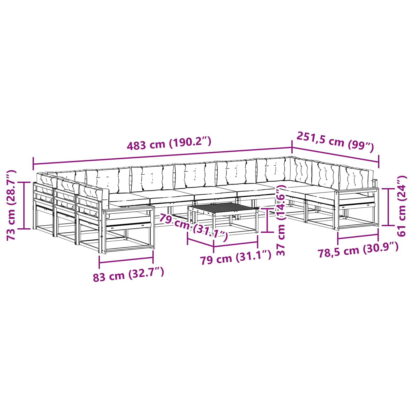 Outdoor-Sofagarnitur mit Kissen 11 pcs Weiß und Creme
