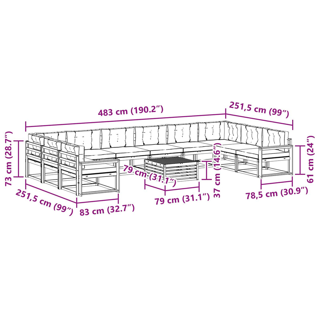 Outdoor-Sofagarnitur mit Kissen 11 pcs Weiß und Beige