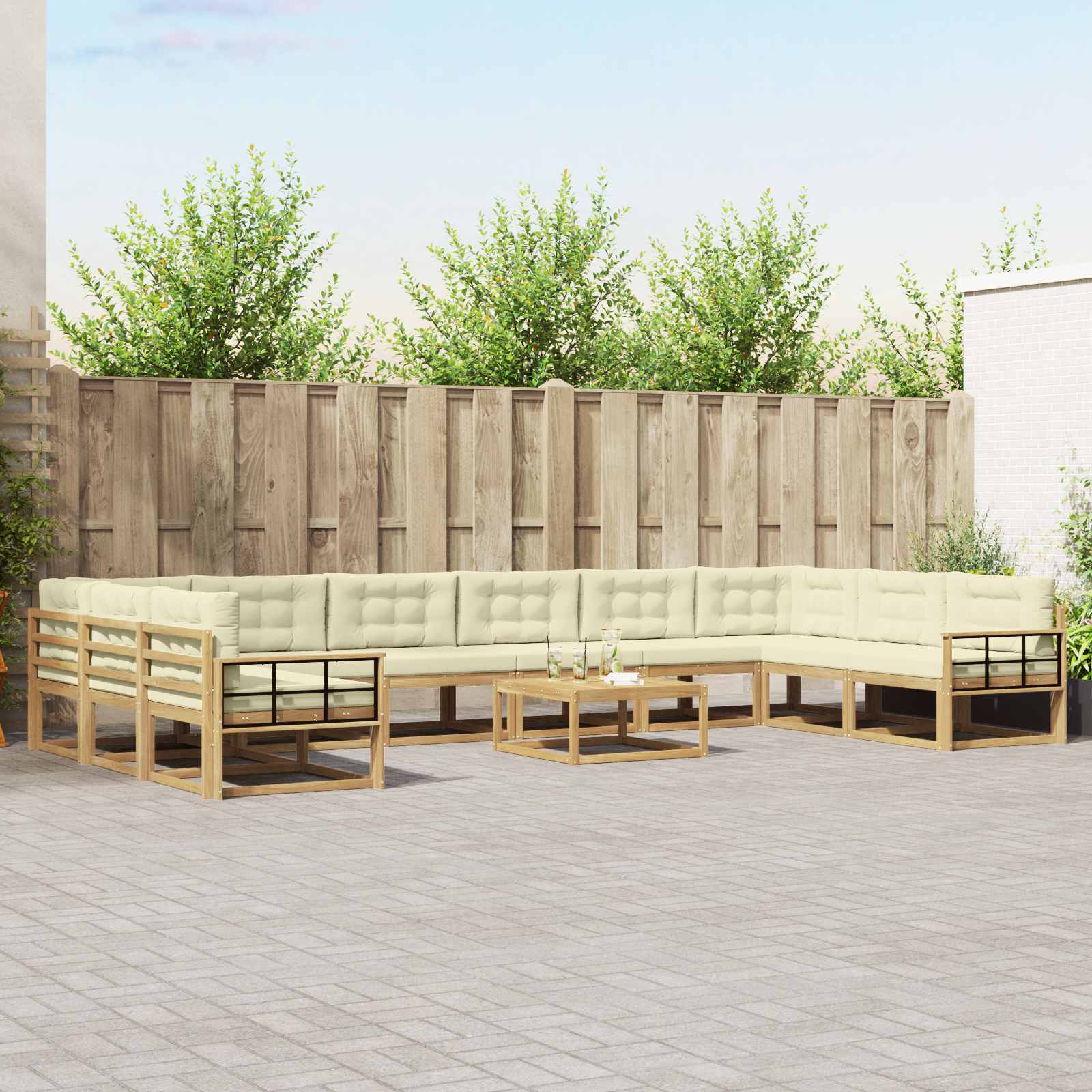 Outdoor-Sofagarnitur mit Kissen 11 pcs Weiß und Creme