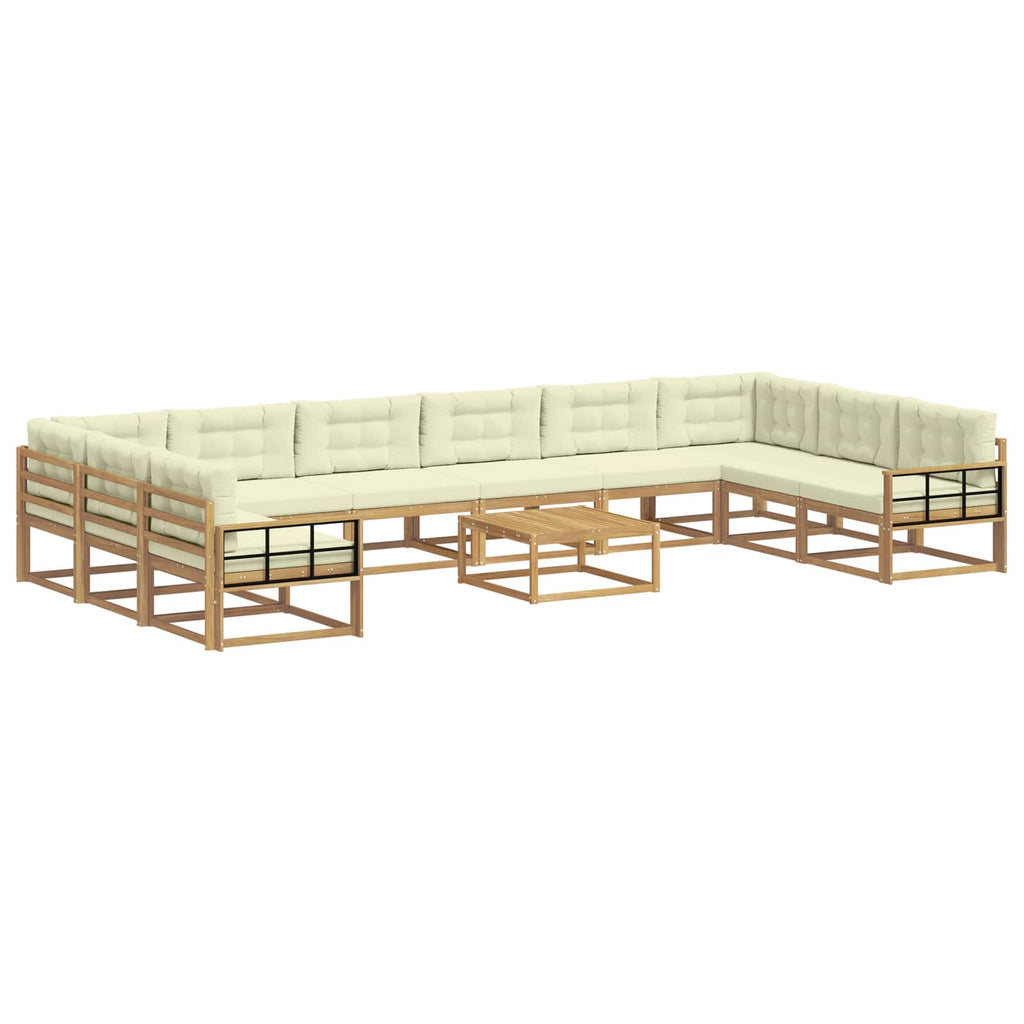 Outdoor-Sofagarnitur mit Kissen 11 pcs Weiß und Creme